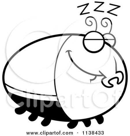 Cartoon Clipart Of An Outlined Sleeping Beetle - Black And White Vector Coloring Page by Cory Thoman