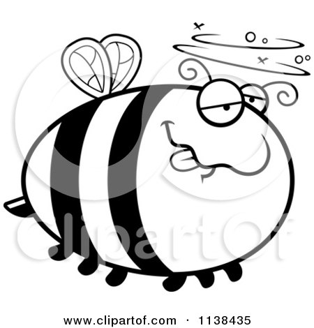 Cartoon Clipart Of An Outlined Chubby Drunk Bee - Black And White Vector Coloring Page by Cory Thoman