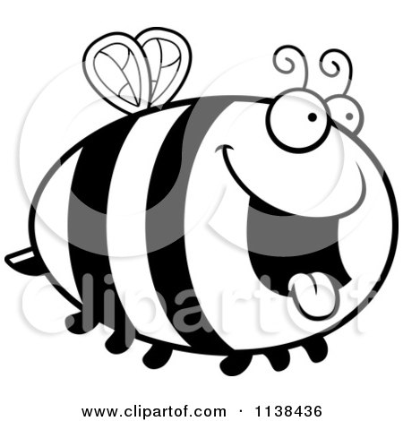 Cartoon Clipart Of An Outlined Chubby Hungry Bee - Black And White Vector Coloring Page by Cory Thoman