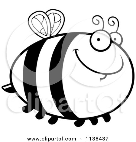 Cartoon Clipart Of An Outlined Chubby Smiling Bee - Black And White Vector Coloring Page by Cory Thoman