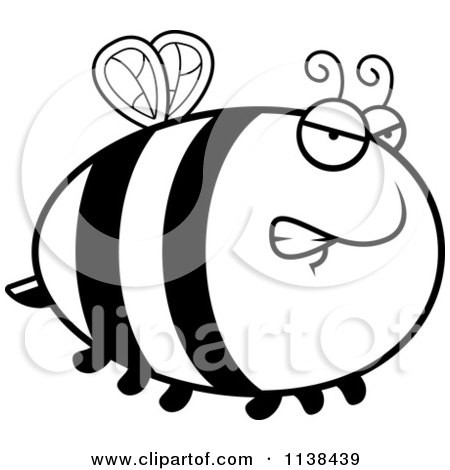 Cartoon Clipart Of An Outlined Chubby Angry Bee - Black And White Vector Coloring Page by Cory Thoman