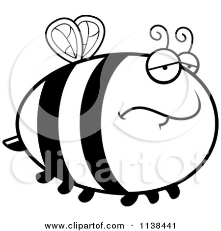 Cartoon Clipart Of An Outlined Chubby Depressed Bee - Black And White Vector Coloring Page by Cory Thoman