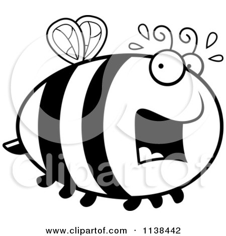 Cartoon Clipart Of An Outlined Chubby Scared Bee - Black And White Vector Coloring Page by Cory Thoman