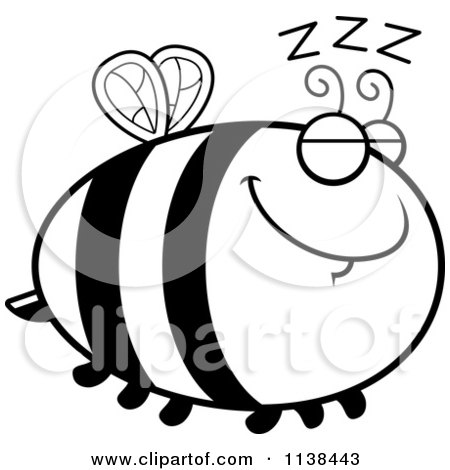 Cartoon Clipart Of An Outlined Chubby Sleeping Bee - Black And White Vector Coloring Page by Cory Thoman
