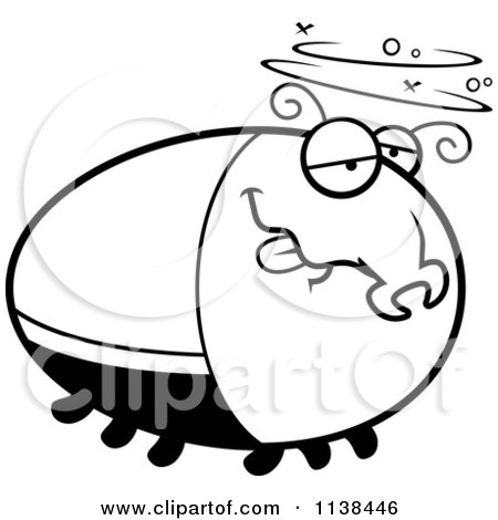 Cartoon Clipart Of An Outlined Drunk Beetle - Black And White Vector Coloring Page by Cory Thoman