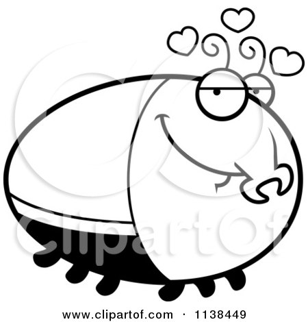 Cartoon Clipart Of An Outlined Amorous Beetle - Black And White Vector Coloring Page by Cory Thoman