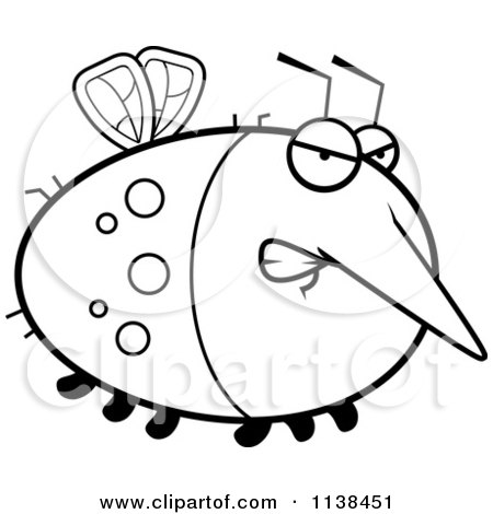 Cartoon Clipart Of An Outlined Chubby Angry Mosquito - Black And White Vector Coloring Page by Cory Thoman