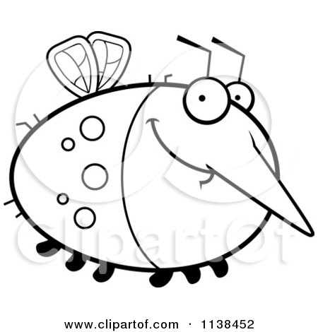 Cartoon Clipart Of An Outlined Chubby Smiling Mosquito - Black And White Vector Coloring Page by Cory Thoman