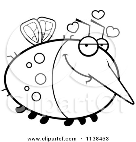 Cartoon Clipart Of An Outlined Chubby Amorous Mosquito - Black And White Vector Coloring Page by Cory Thoman