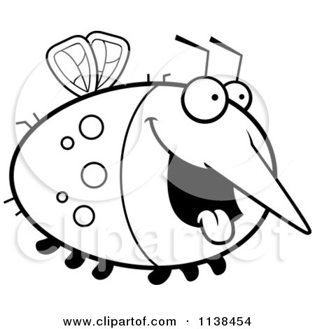 Cartoon Clipart Of An Outlined Chubby Hungry Mosquito - Black And White Vector Coloring Page by Cory Thoman