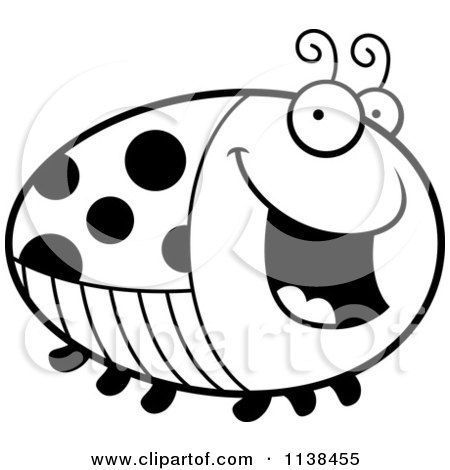 Cartoon Clipart Of An Outlined Chubby Happy Ladybug - Black And White Vector Coloring Page by Cory Thoman