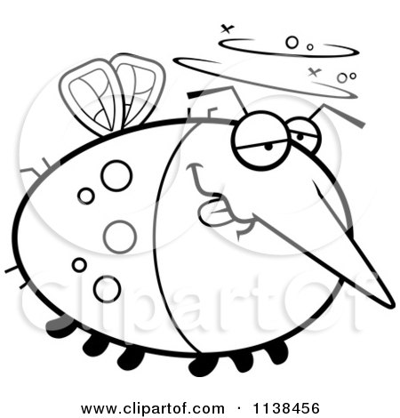Cartoon Clipart Of An Outlined Chubby Drunk Mosquito - Black And White Vector Coloring Page by Cory Thoman