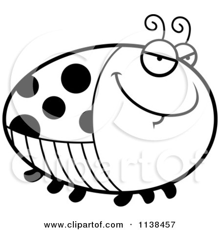 Cartoon Clipart Of An Outlined Chubby Sly Ladybug - Black And White Vector Coloring Page by Cory Thoman