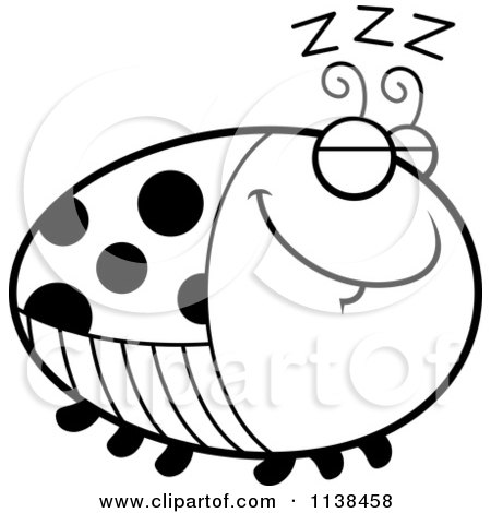 Cartoon Clipart Of An Outlined Chubby Sleeping Ladybug - Black And White Vector Coloring Page by Cory Thoman