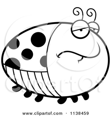 Cartoon Clipart Of An Outlined Chubby Depressed Ladybug - Black And White Vector Coloring Page by Cory Thoman
