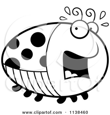 Cartoon Clipart Of An Outlined Chubby Scared Ladybug - Black And White Vector Coloring Page by Cory Thoman