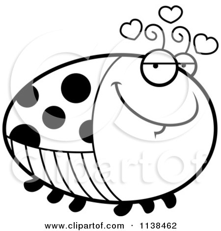 Cartoon Clipart Of An Outlined Chubby Amorous Ladybug - Black And White Vector Coloring Page by Cory Thoman