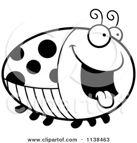 Cartoon Clipart Of An Outlined Chubby Hungry Ladybug - Black And White Vector Coloring Page by Cory Thoman