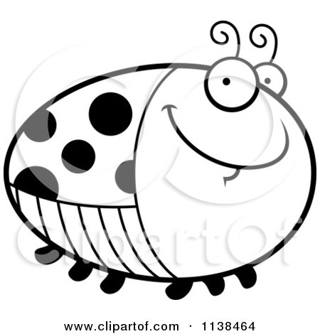 Cartoon Clipart Of An Outlined Chubby Smiling Ladybug - Black And White Vector Coloring Page by Cory Thoman