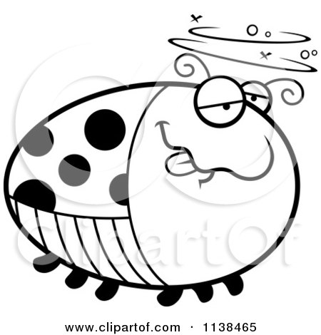 Cartoon Clipart Of An Outlined Chubby Drunk Ladybug - Black And White Vector Coloring Page by Cory Thoman