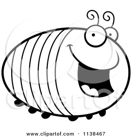 Cartoon Clipart Of An Outlined Chubby Happy Grub - Black And White Vector Coloring Page by Cory Thoman