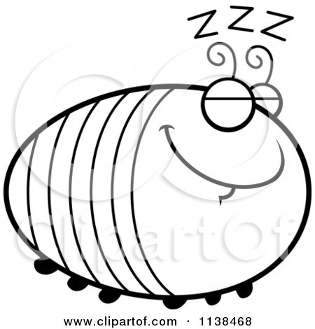 Cartoon Clipart Of An Outlined Chubby Sleeping Grub - Black And White Vector Coloring Page by Cory Thoman