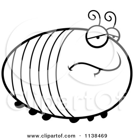 Cartoon Clipart Of An Outlined Chubby Depressed Grub - Black And White Vector Coloring Page by Cory Thoman