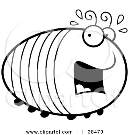 Cartoon Clipart Of An Outlined Chubby Scared Grub - Black And White Vector Coloring Page by Cory Thoman