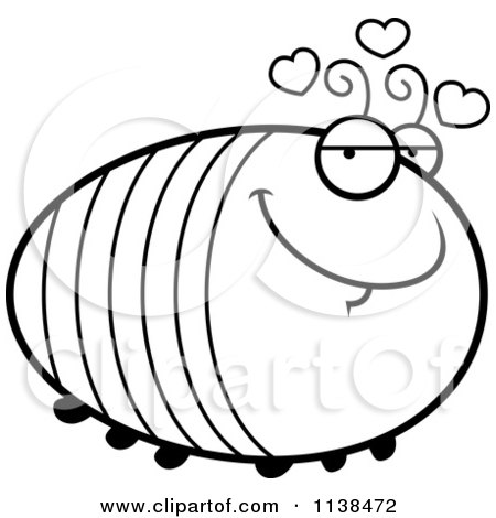 Cartoon Clipart Of An Outlined Chubby Amorous Grub - Black And White Vector Coloring Page by Cory Thoman