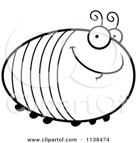 Cartoon Clipart Of An Outlined Chubby Smiling Grub - Black And White Vector Coloring Page by Cory Thoman