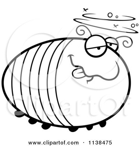 Cartoon Clipart Of An Outlined Chubby Drunk Grub - Black And White Vector Coloring Page by Cory Thoman