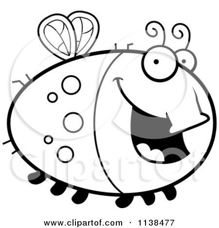 Cartoon Clipart Of An Outlined Chubby Happy Fly - Black And White Vector Coloring Page by Cory Thoman