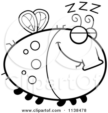 Cartoon Clipart Of An Outlined Chubby Sleeping Fly - Black And White Vector Coloring Page by Cory Thoman