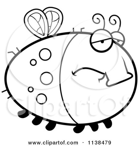 Cartoon Clipart Of An Outlined Chubby Depressed Fly - Black And White Vector Coloring Page by Cory Thoman
