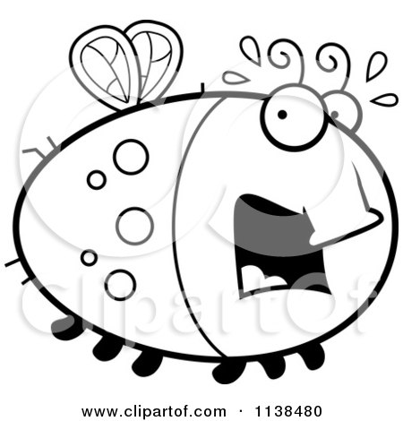 Cartoon Clipart Of An Outlined Chubby Scared Fly - Black And White Vector Coloring Page by Cory Thoman