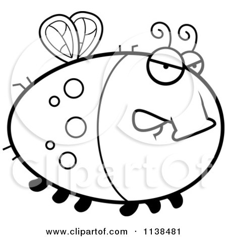 Cartoon Clipart Of An Outlined Chubby Angry Fly - Black And White Vector Coloring Page by Cory Thoman