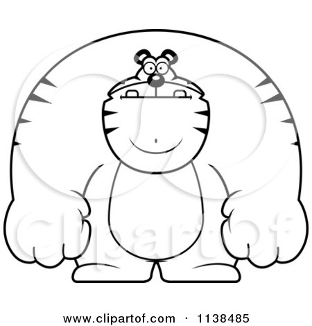 Cartoon Clipart Of An Outlined Buff Tiger - Black And White Vector Coloring Page by Cory Thoman