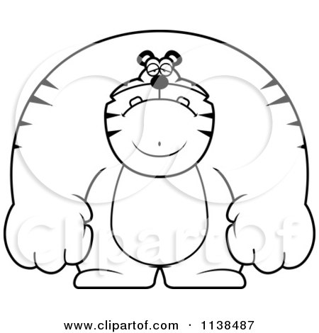 Cartoon Clipart Of An Outlined Depressed Buff Tiger - Black And White Vector Coloring Page by Cory Thoman