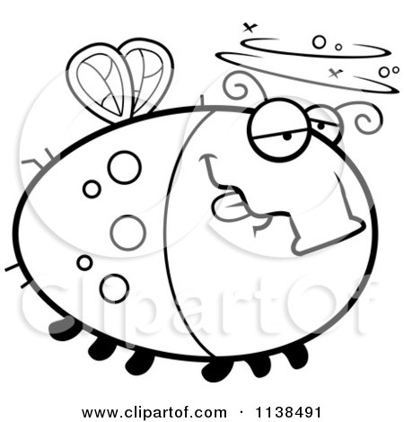 Cartoon Clipart Of An Outlined Chubby Drunk Fly - Black And White Vector Coloring Page by Cory Thoman