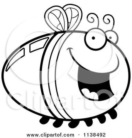 Cartoon Clipart Of An Outlined Happy Firefly Lightning Bug - Black And White Vector Coloring Page by Cory Thoman
