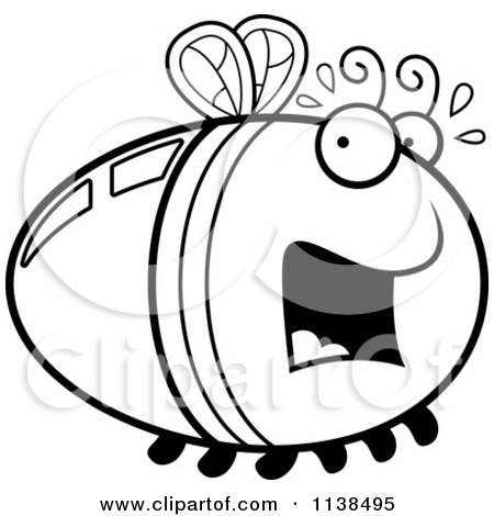 Cartoon Clipart Of An Outlined Scared Firefly Lightning Bug - Black And White Vector Coloring Page by Cory Thoman