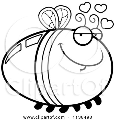 Cartoon Clipart Of An Outlined Amorous Firefly Lightning Bug - Black And White Vector Coloring Page by Cory Thoman