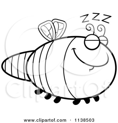 Cartoon Clipart Of An Outlined Sleeping Dragonfly - Black And White Vector Coloring Page by Cory Thoman