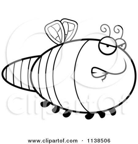 Cartoon Clipart Of An Outlined Angry Dragonfly - Black And White Vector Coloring Page by Cory Thoman