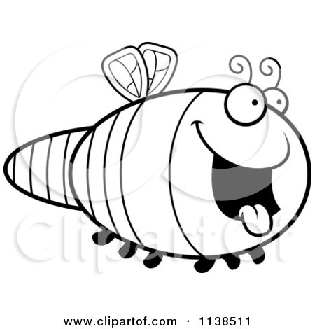 Cartoon Clipart Of An Outlined Hungry Dragonfly - Black And White Vector Coloring Page by Cory Thoman