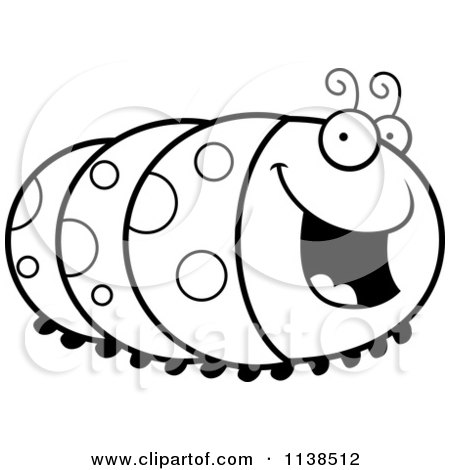Cartoon Clipart Of An Outlined Happy Caterpillar - Black And White Vector Coloring Page by Cory Thoman