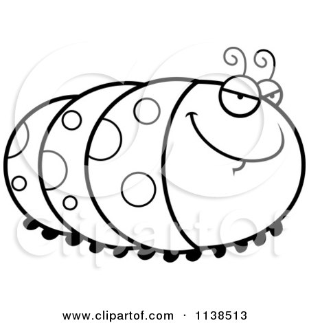 Cartoon Clipart Of An Outlined Sly Caterpillar - Black And White Vector Coloring Page by Cory Thoman