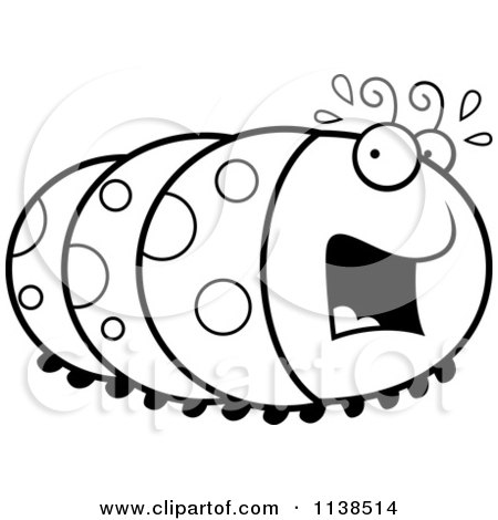 Cartoon Clipart Of An Outlined Scared Caterpillar - Black And White Vector Coloring Page by Cory Thoman