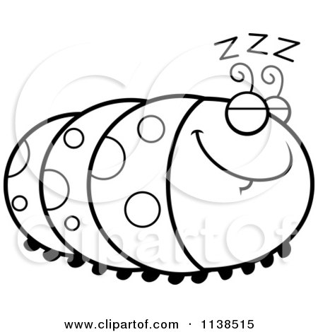 Cartoon Clipart Of An Outlined Sleeping Caterpillar - Black And White Vector Coloring Page by Cory Thoman