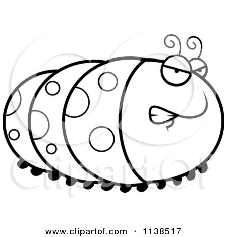 Cartoon Clipart Of An Outlined Angry Caterpillar - Black And White Vector Coloring Page by Cory Thoman